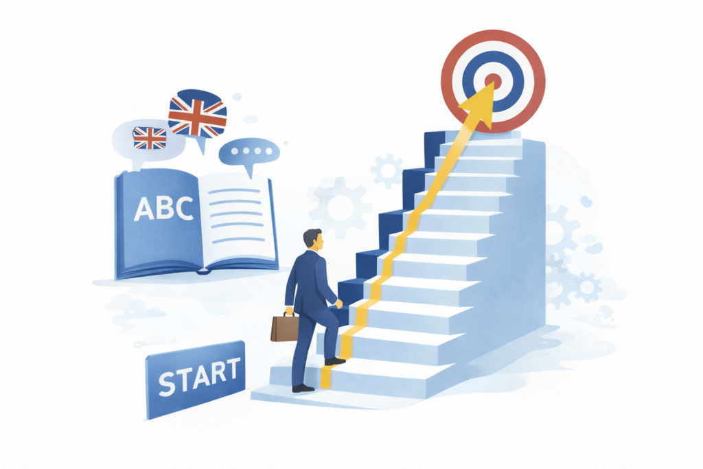 英語学習は最初の考え方で継続しやすさが決まることを表したイメージ