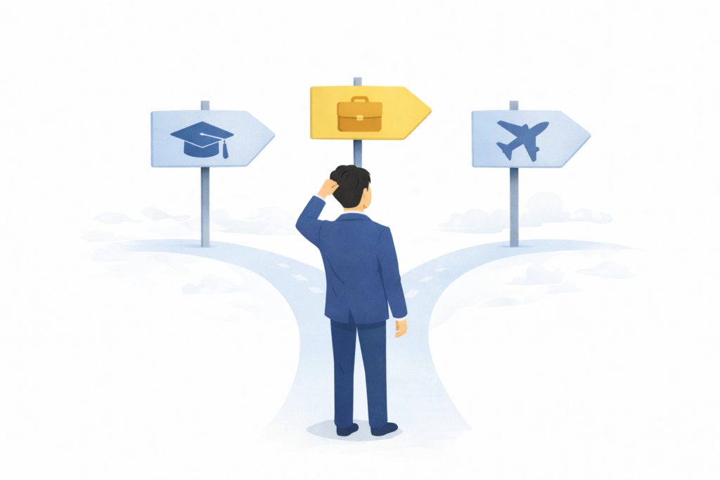 英語独学の基礎を身につけたあとに考えられる次の学習選択肢のイメージ